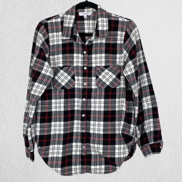 My Style Tops - MyStyle Tartan Shirt Button Tab Sleeves and Hem